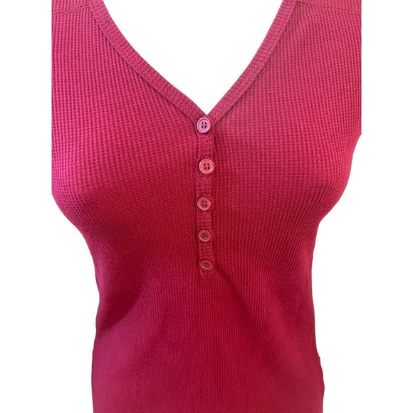 Burgundy Thermal Waffle V-Neck Knit Long Sleeve Top Size Small - Picture 4 of 6